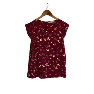 ModCloth Jessy B Floral Flouncy Sleeve Keyhole Button Back Top Size Large